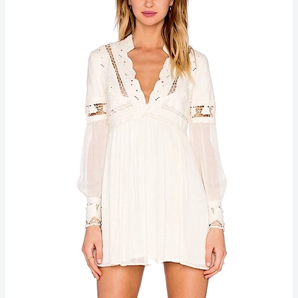 Free People In Dreamland Cutwork Mini Dress in Wood Ash. Size XS. NWOT